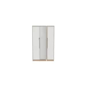 Welcome Furniture Barquero Tall Triple Mirrored Wardrobe - White Matt and Bardolino Oak