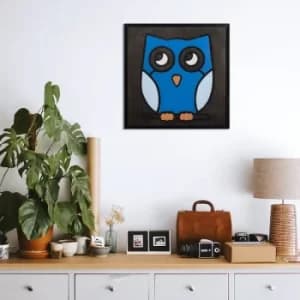 Blue Owl Black White Blue Decorative Wooden Wall Accessory