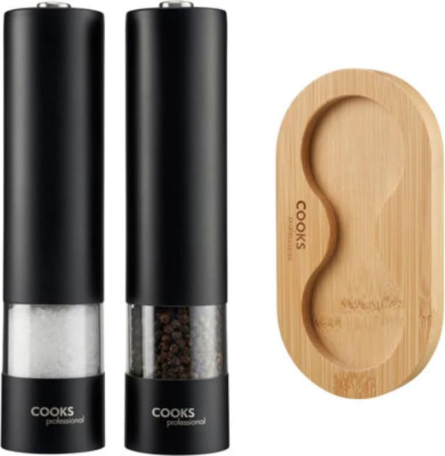 Cooks Professional Electric Salt and Pepper Mill Grinder Set Shaker Automatic with Stand Matt Black unisex