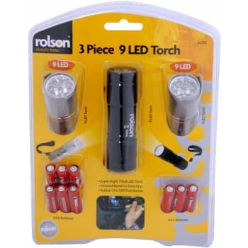 61760 3pc 9 LED Aluminium Torch Set - Rolson
