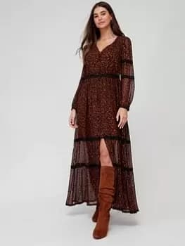 Superdry Leopard Print Lurex Maxi Dress - Red, Size 10, Women