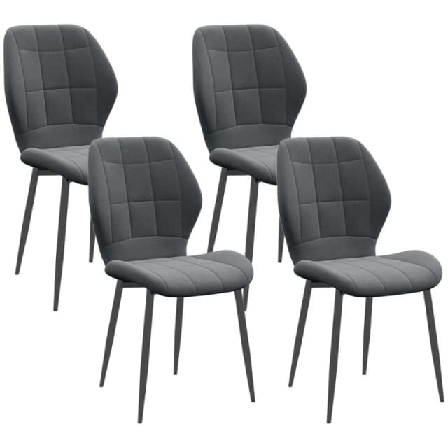 HOMCOM Modern Style Kitchen Chairs Set of 4 with Flannel Upholstered Dark Grey - Homcom 5056725536954