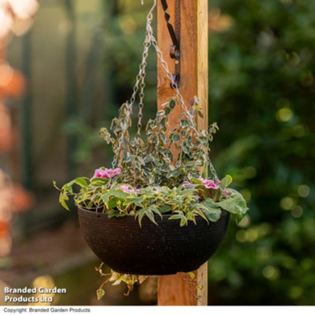 Garden Gear Stone Effect 35Cm Hanging Basket Planter Outdoor Black With Spot