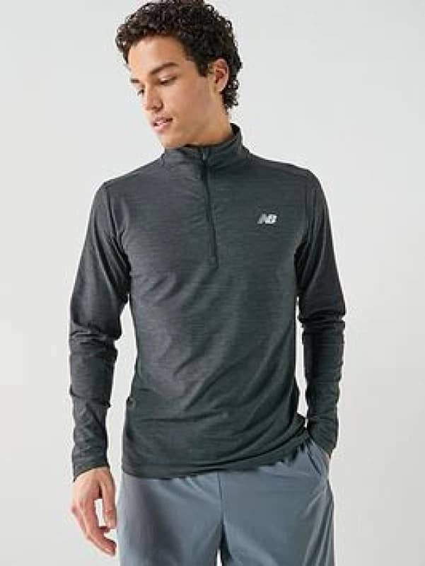 New Balance Mens Space Dye Quarter-Zip Long-Sleeve Performance Gym Top - Black Male XL
