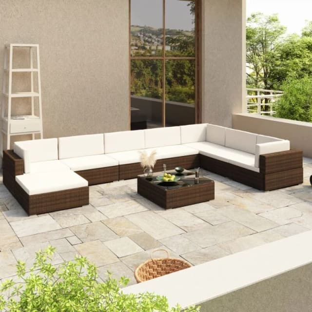 vidaXL Garden Lounge Set 8 Piece with Cushions Poly Rattan Brown Furniture