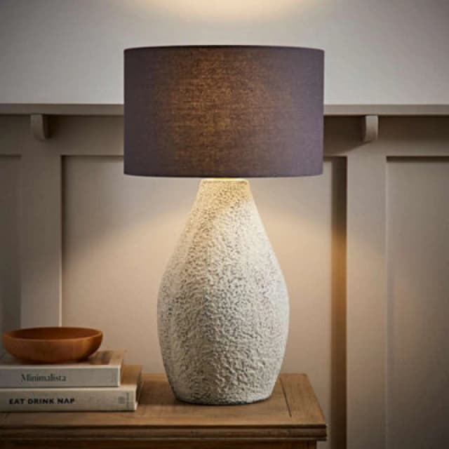 ValueLights ValueLights Colin Grey Drum Shade Grey Speckled Hand Finished Ceramic Stoneware Table Lamp in Natural Natural One Size Unisex 501652927153