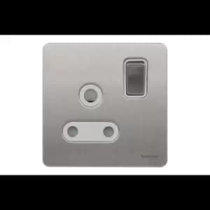 Schneider USFP 15A 1G Round Pin Switched Socket White Insert Stainless Steel - GU3490WSS