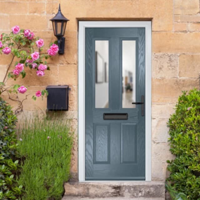 Lacerta Composite Door Carnoustie 7015 Grey 920mm X 2090mm Open In Left Hand Clear Glass 10 Year Guarantee - Free Delivery & Smart Lock