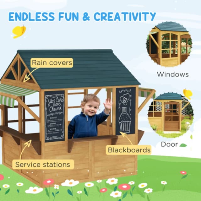 AIYAPLAY AIYAPLAY Wooden Playhouse for Kids Outdoor, Foldable Wendy House, Brown