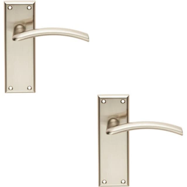 Loops 2x PAIR Arched Lever on Latch Backplate Door Handle 150 x 50mm Satin Nickel Metallics