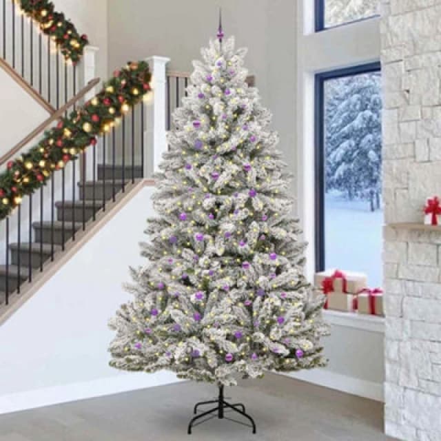 vidaXL Artificial Christmas Tree with Lilac Balls Green and White 300cm PVC and Metal, Green 3395790