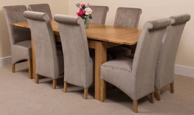 Thats Furniture Richmond 140-220cm Oak Extending Dining Table + 8 Montana Fabric Chairs in Grey Grey Unisex