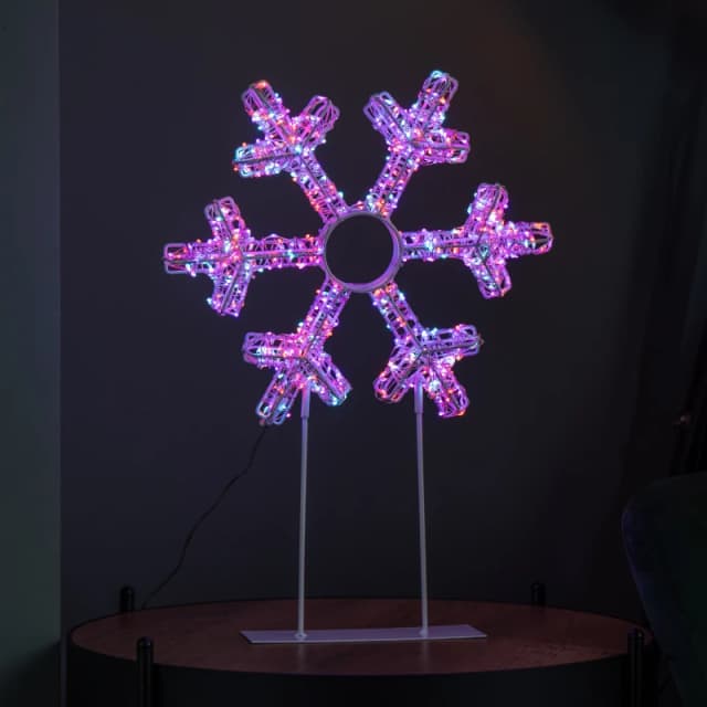 45cm Light up White Christmas Snowflake on Metal Stand with Twinkling Rainbow LEDs