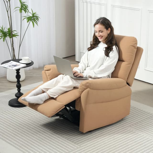 HOMCOM Recliner Chair Reclining Chair with Adjustable Leg Rest Light Brown