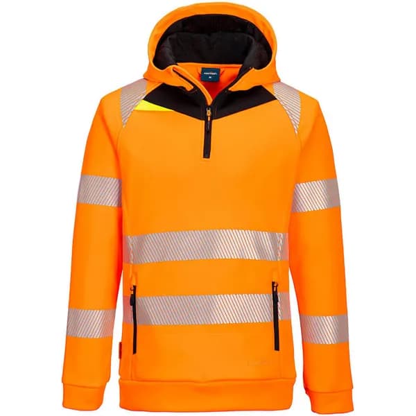 Portwest DX4 Hi Vis 1/4 Zip Hoodie DX482OBR5XL Colour: Orange / Black
