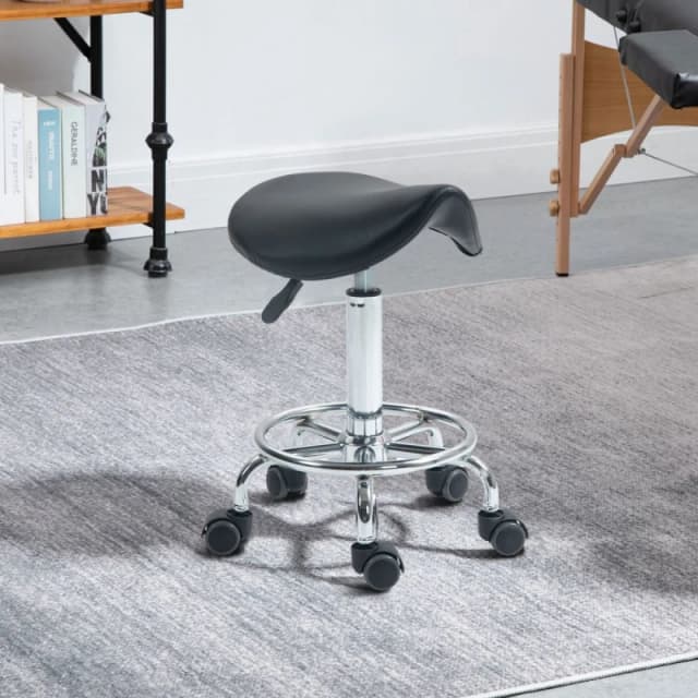 HOMCOM Saddle Chair, Rolling Salon Stool for Massage Spa Clinic Beauty, Black - Homcom 5056602916633