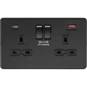 MLA Knightsbridge 13A 2 Gang DP Socket With Dual USB Charger Matt Black - SFR9909MBB