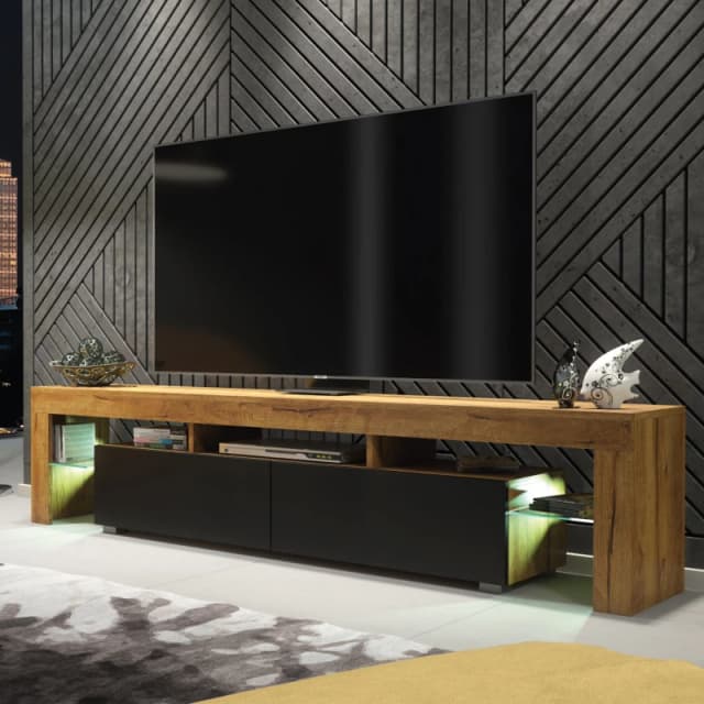 Creative Furniture Nova TV Unit 200cm - A Spacious and Modern Cabinet with Gloss Doors and LED Lights Dark Brown