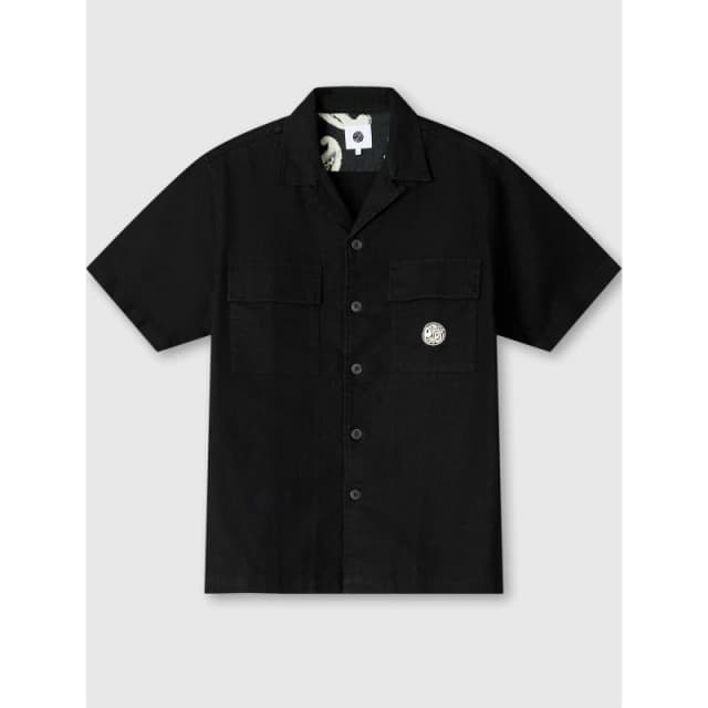 Pretty Green Mens Stamford Cuban Collar Short-Sleeve Plain Shirt Black male Small
