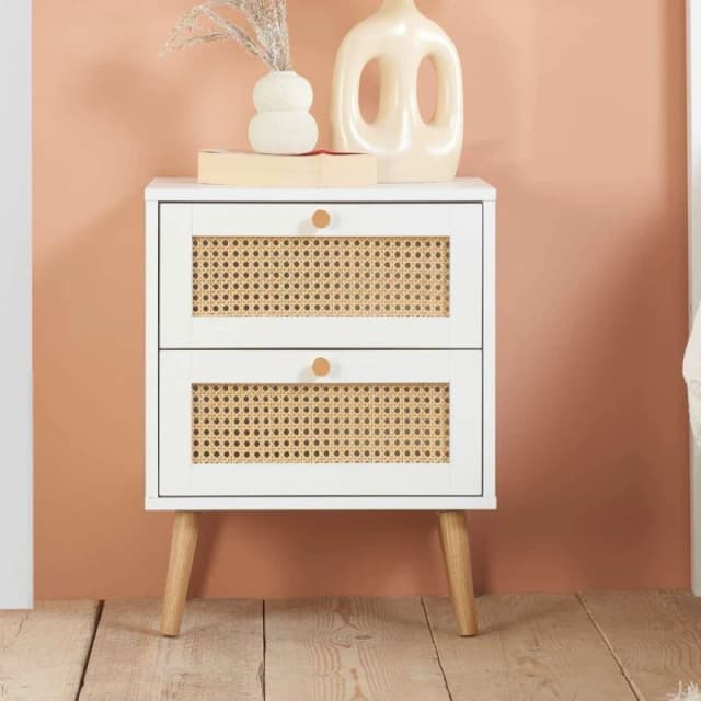 Birlea Croxley Rattan and White 2 Drawer Bedside Table