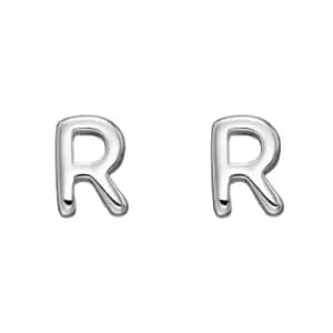 Sterling Silver Alphabet Letter R Stud Earrings