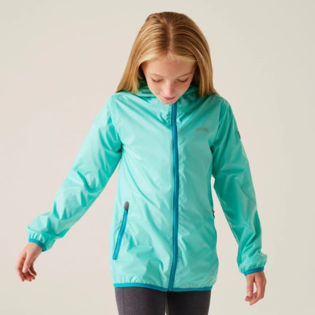 Regatta Kids Lever II Packable Reflective Long Sleeve Waterproof Jacket Aruba Blue male 9-10 (M)