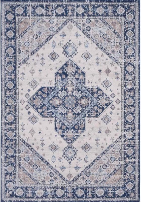 THE RUGS Montana Medallion Navy & Cream Living Room Area Rug 4010 Size: 120cm x 170cm Navy Unisex 120cm x 170 cm