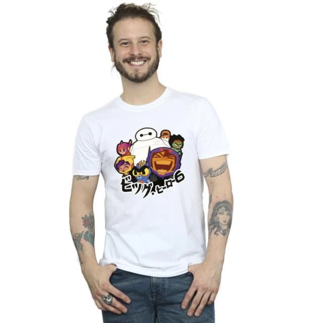 Disney Men Big Hero 6 Baymax Group Manga T-Shirt in White Size: Small White S Male 5059934894488