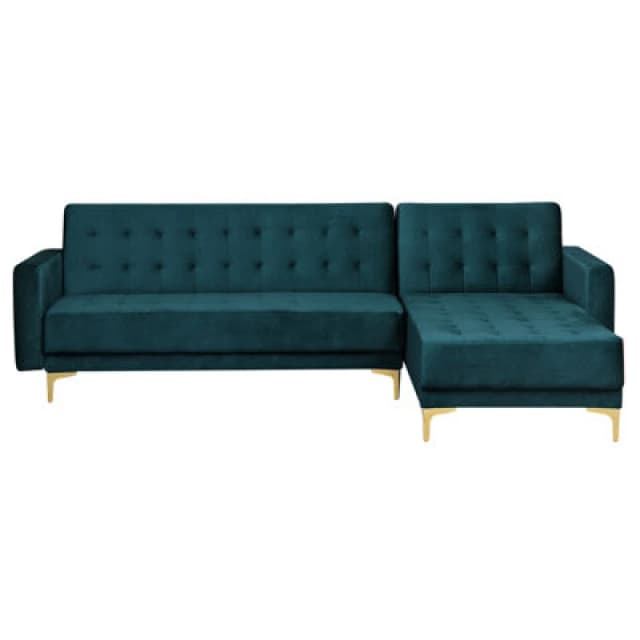 Beliani Modular Corner Sofa Bed 4 Seater Aberdeen Velvet Teal Left Hand