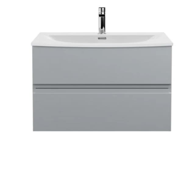 Nuie Hudson Reed Urban Wall Hung 2 Drawer Vanity Unit With Curved Ceramic Basin, Modern Bathroom Furniture In Satin Grey, 800mm