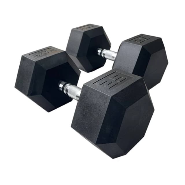 HXGN 2 x 25kg Pro Hex Dumbbells (Pair) in Black Unisex 25kg