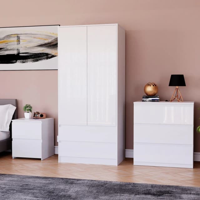 Lassic Vida Designs Glinton Gloss 3 Piece Bedroom Set 1 White unisex 3 Piece