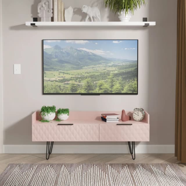 Anzio Matt Kobe Pink Media Unit With 2 Drawers, (H)50.1Cm X (W)128.2Cm X (D)39.4Cm