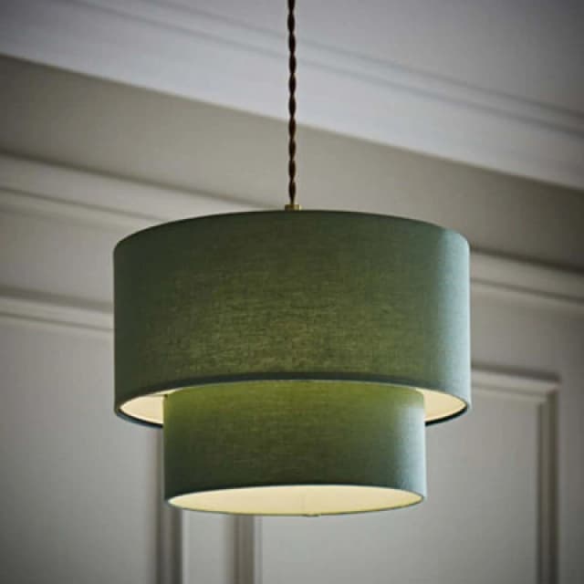 ValueLights ValueLights Jodie Linen Two Tier Easy Fit Drum Ceiling Pendant Light Lamp Shade in Pale Green Pale Green One Size Unisex 5016529273578