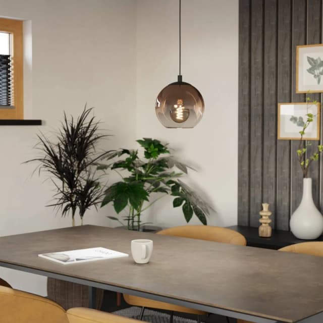 Eglo Ariscani 1 Copper Ombre Effect Glass Single Pendant Light in Black Unisex