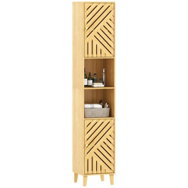 HOMCOM HOMCOM Tall Bathroom Cabinet with Open Compartments and Adjustable Shelves in Natural Natural One Size Unisex 5063603822221