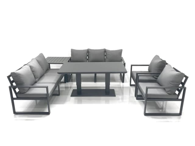 Fimous Garden Sofa Set Aluminium Furniture Rising Dining Tabe Set with 2 Chair Side Table Dark Grey Dark Grey Unisex