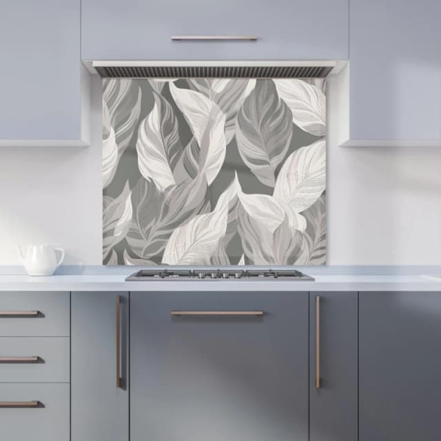 Warren Reed - Designer Grey Floral Leaves Kitchen Splashback Size: 600mm x 750mm Grey Unisex 600mm x 750mm