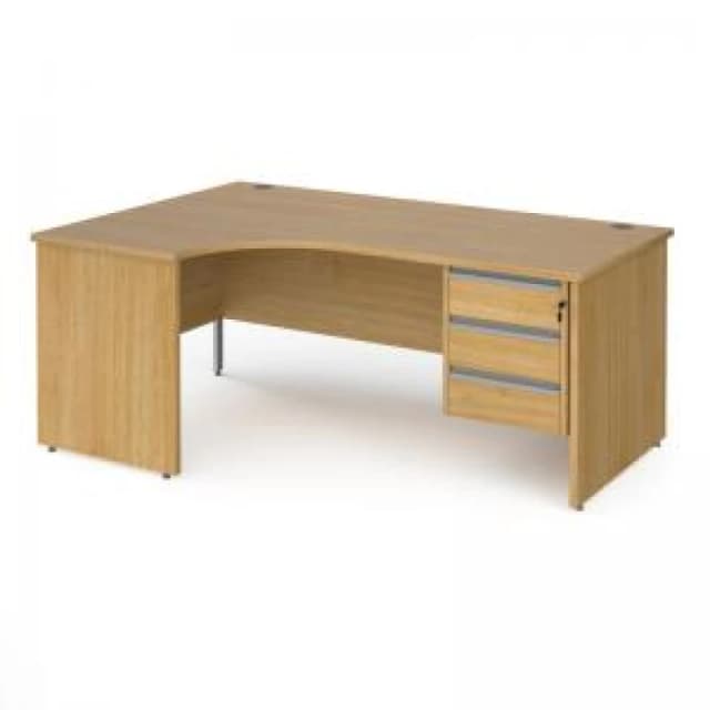 Contract 25 Office Desk Left Hand Corner Desk 1800mm With Pedestal Oak Top And Panel End Leg 800mm Depth Contract 25 CP18EL3-S-O Oak CP18EL3-S