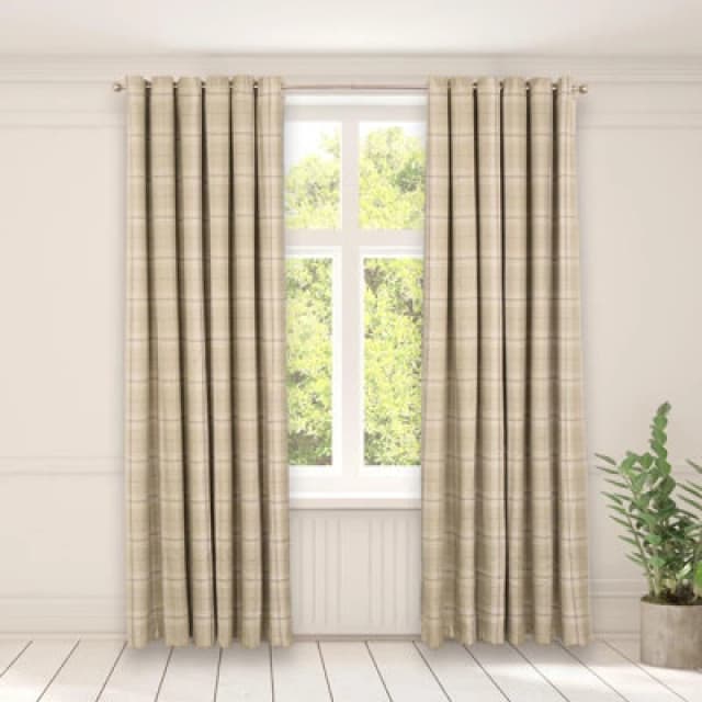 OHS OHS Pair Of Woven Check Eyelet Curtains Textured in Green Size: 168cm width x 183cm drop Green 168cm width x 183cm drop Unisex 5027434179435