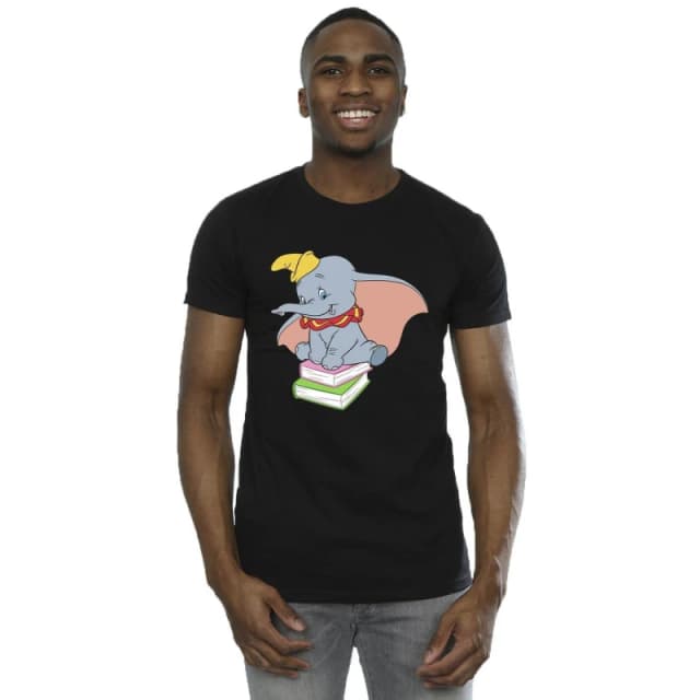 Disney Men Dumbo Sitting On Books T-Shirt in Black Size: Small Black S Male 5063153512504