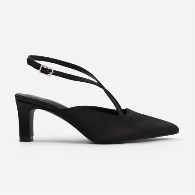 Where's That From 'Raizel' Pointed Toe Low Block Heel With Cross Over Ankle Strap True Black