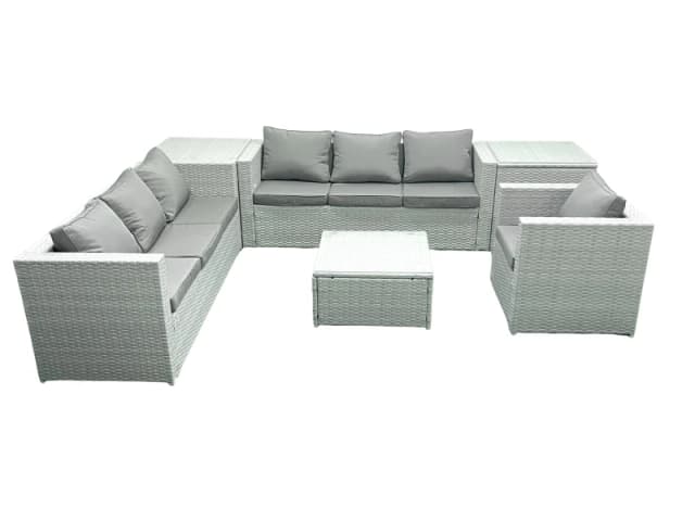 Fimous Wicker PE Rattan Sofa Garden Furniture Set with Armchair Square Coffee Table 2 Side Tables Light Grey Mixed Light Grey