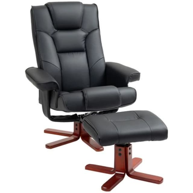 Recliner Chair with Footstool and Adjustable Backrest PU Armchair - Grey - Black - HOMCOM TJ Hughes 5061025017621