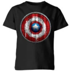 Marvel Captain America Wooden Shield Kids T-Shirt - Black - 11-12 Years
