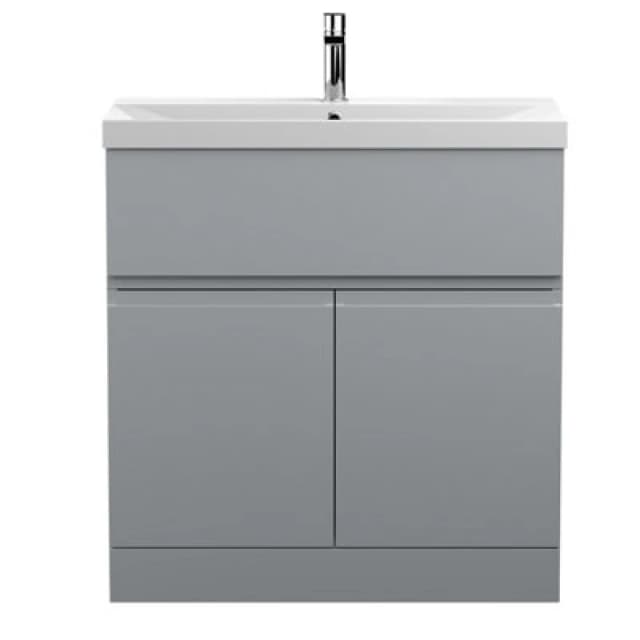 Nuie Hudson Reed Urban Floor Standing 2 Door 1 Drawer Vanity Unit With Thin-Edge Basin, Modern Vanity Unit In Satin Grey, 800mm