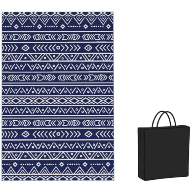 Outsunny 1.8 x 2.7m Reversible Outdoor RV Rug, Geometric, Blue and White Blue