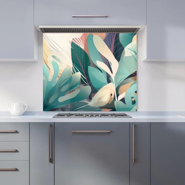 Warren Reed - Designer Abstract Tropical Leaves Kitchen Splashback in Green Size: 600mm x 750mm Green Unisex 600mm x 750mm