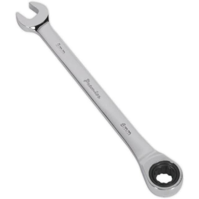 Loops 8mm Ratchet Combination Spanner - Chrome Vanadium Steel - 72 Tooth Ratchet Ring Metallics