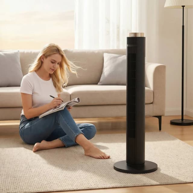 HOMCOM Tower Fan, Standing Floor Fan with Remote Control in Black Unisex